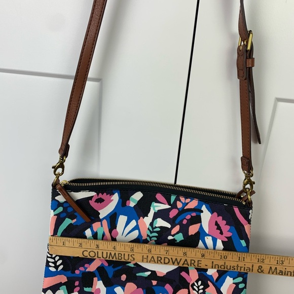 Fossil Fiona Crossbody Purse Black Floral Print Faux Leather Large - Picture 8 of 9